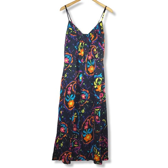 Xhiliration Black Vibrant Rainbow Paisley Paint Splatter Maxi Dress Size Medium - Picture 6 of 10